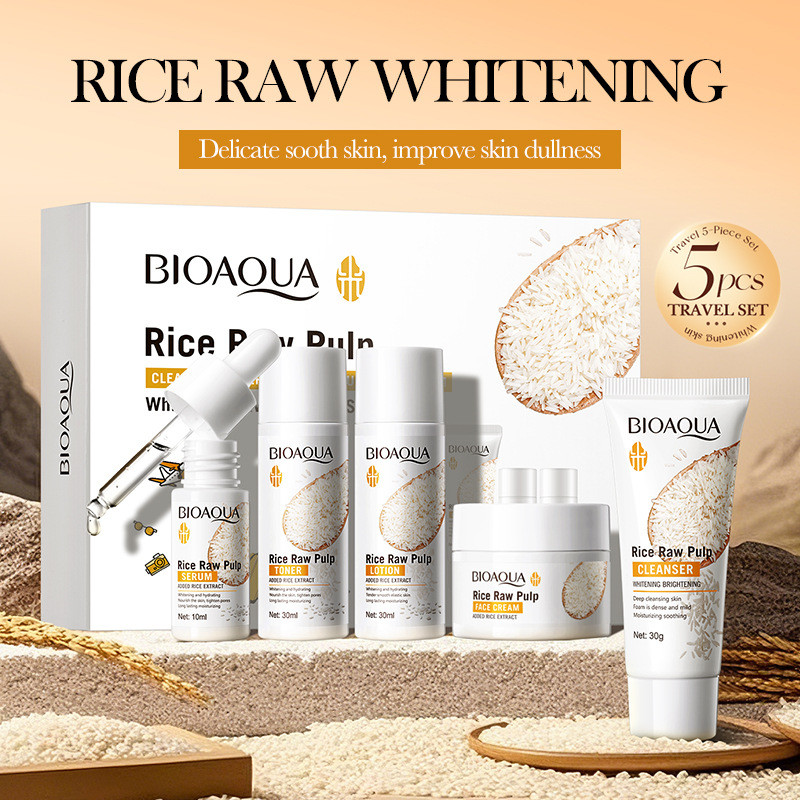 Luxury Skincare Kit - 5pcs BIOAOUA Rice Raw Whitening Set